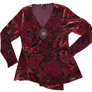 🖤✨ Carole Little Velvety Burnout Top Beaded Detail Glam Blouse Large L ✨🖤